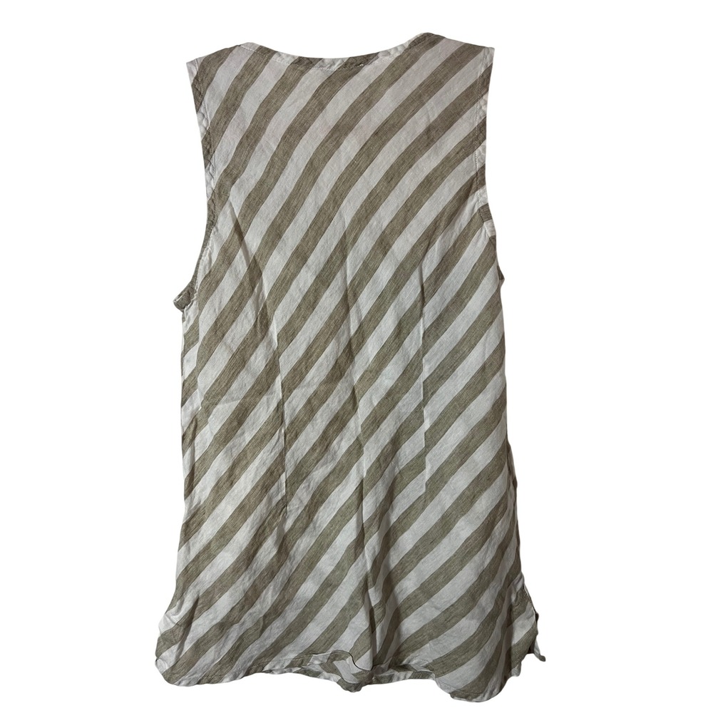 Vanity Tank Top XL Made in Italy Diagonal Stripe Tan White Linen Sleeveless - Picture 5 of 7